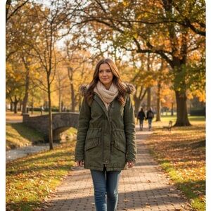 Hollister Olive Utility Jacket with Faux Fur